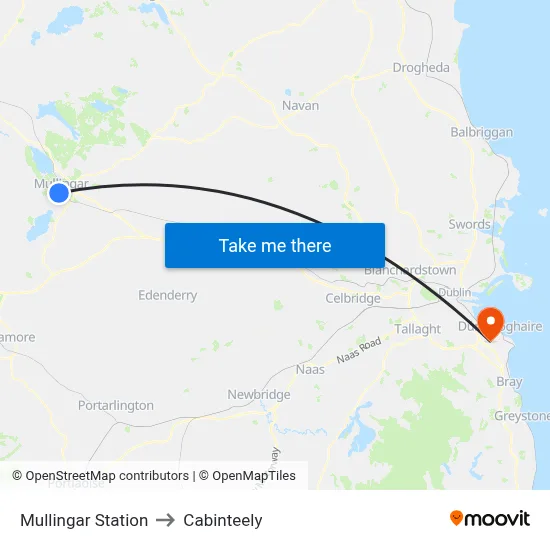 Mullingar Station to Cabinteely map