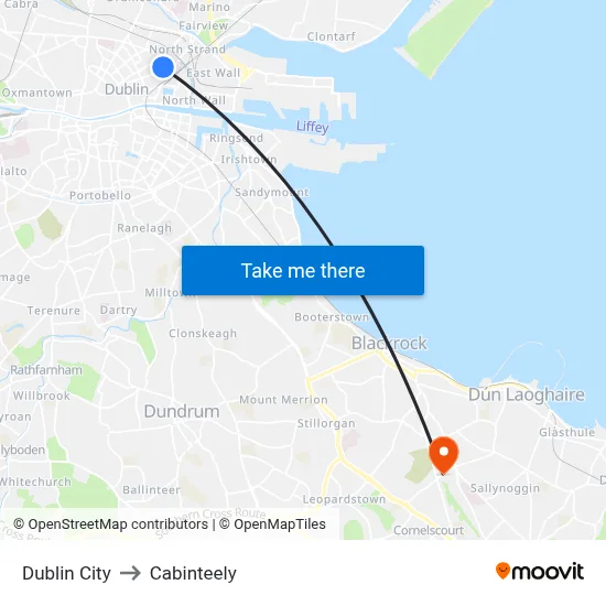 Dublin City to Cabinteely map