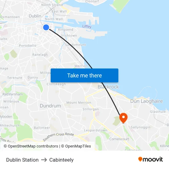 Dublin Station to Cabinteely map
