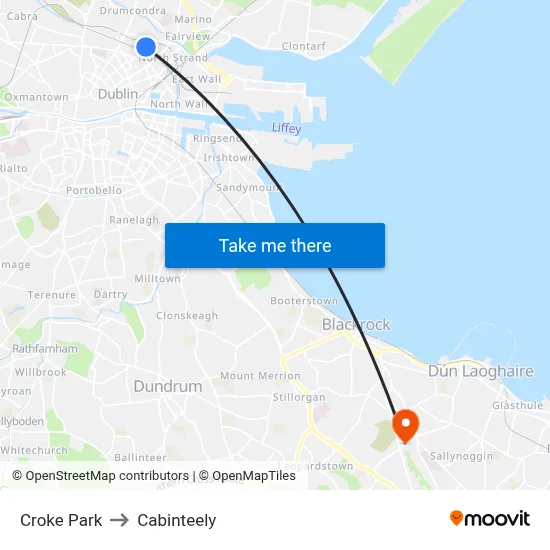 Croke Park to Cabinteely map