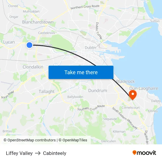 Liffey Valley to Cabinteely map