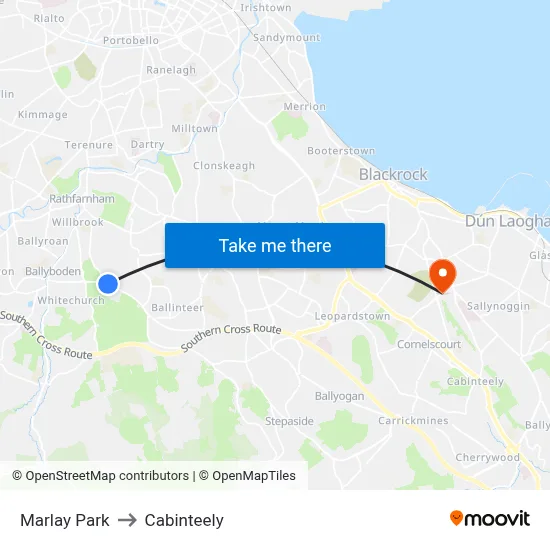 Marlay Park to Cabinteely map