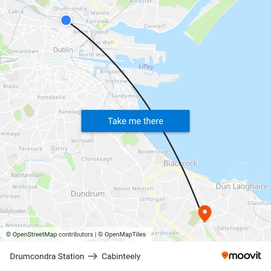 Drumcondra Station to Cabinteely map