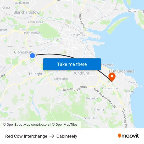 Red Cow Interchange to Cabinteely map