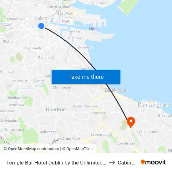 Temple Bar Hotel Dublin by the Unlimited Collection to Cabinteely map