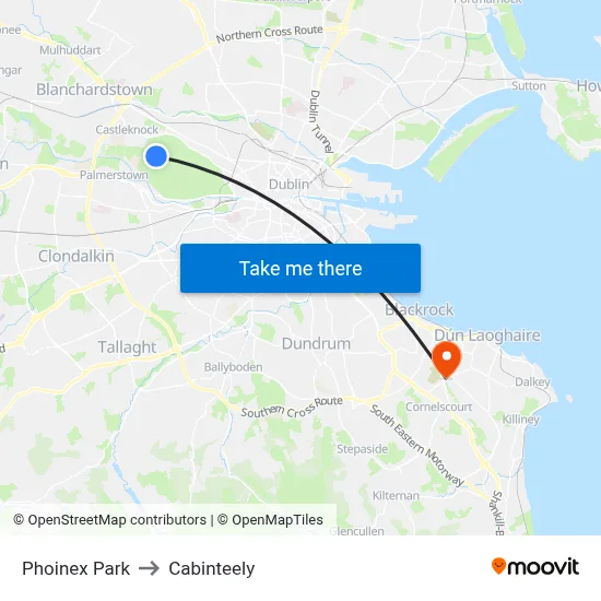Phoinex Park to Cabinteely map