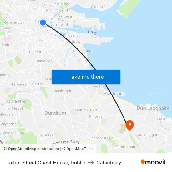 Talbot Street Guest House, Dublin to Cabinteely map
