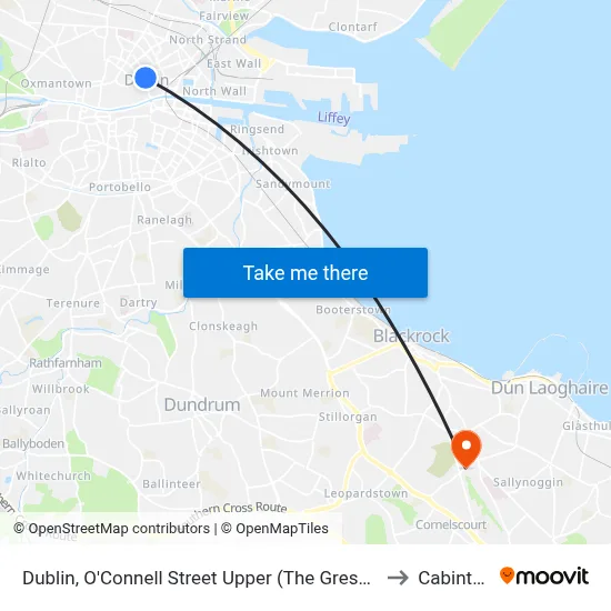 Dublin, O'Connell Street Upper (The Gresham Hotel) to Cabinteely map