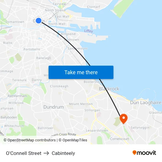 O'Connell Street to Cabinteely map
