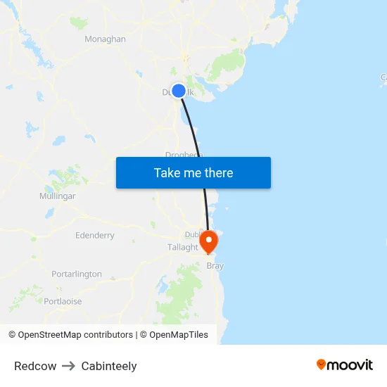 Redcow to Cabinteely map
