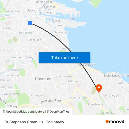 St Stephens Green to Cabinteely map