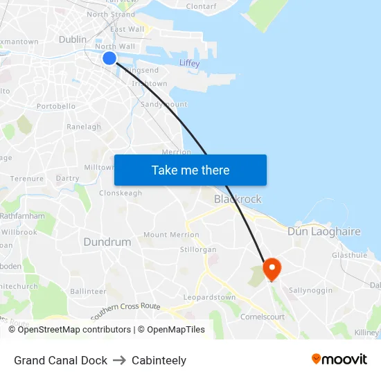 Grand Canal Dock to Cabinteely map