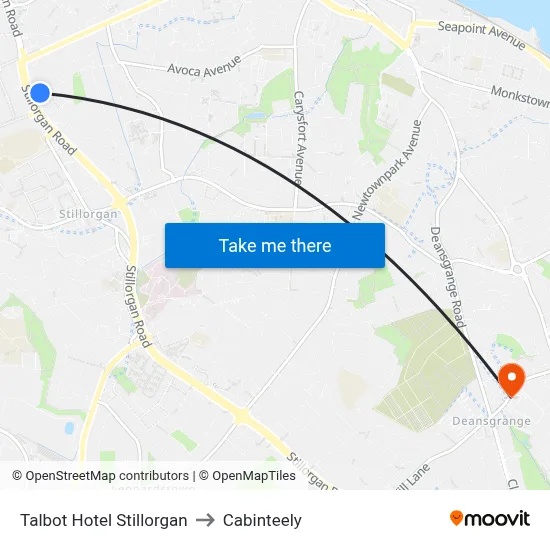Talbot Hotel Stillorgan to Cabinteely map