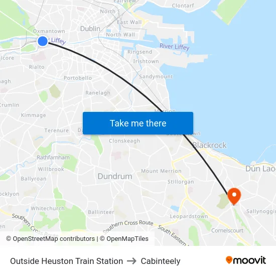 Outside Heuston Train Station to Cabinteely map