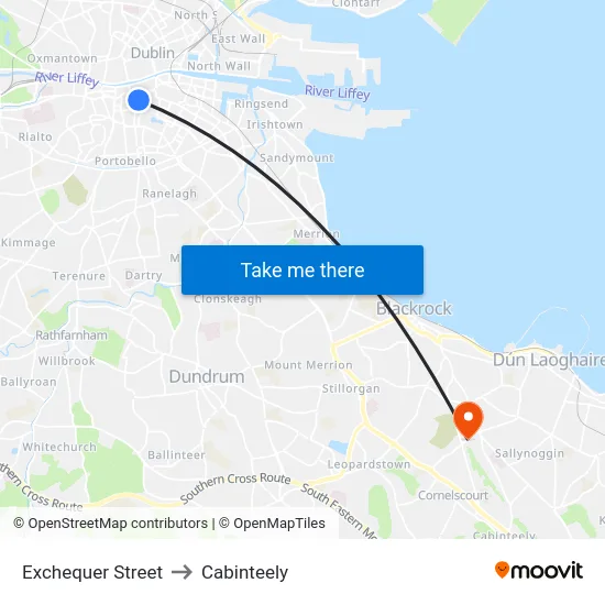 Exchequer Street to Cabinteely map
