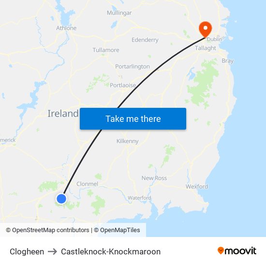 Clogheen to Castleknock-Knockmaroon map