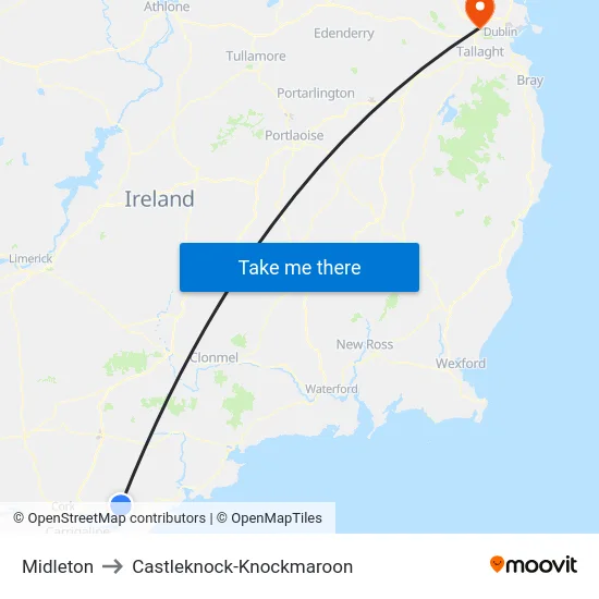 Midleton to Castleknock-Knockmaroon map