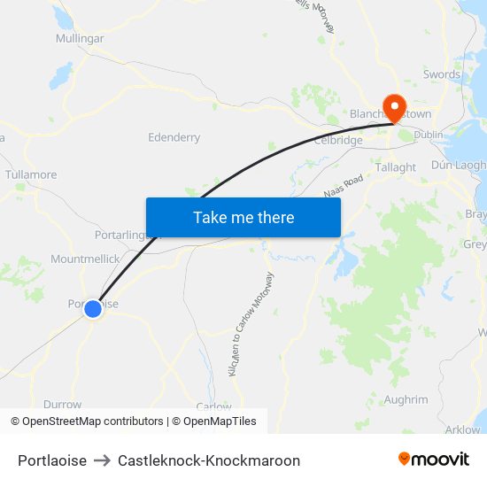 Portlaoise to Castleknock-Knockmaroon map