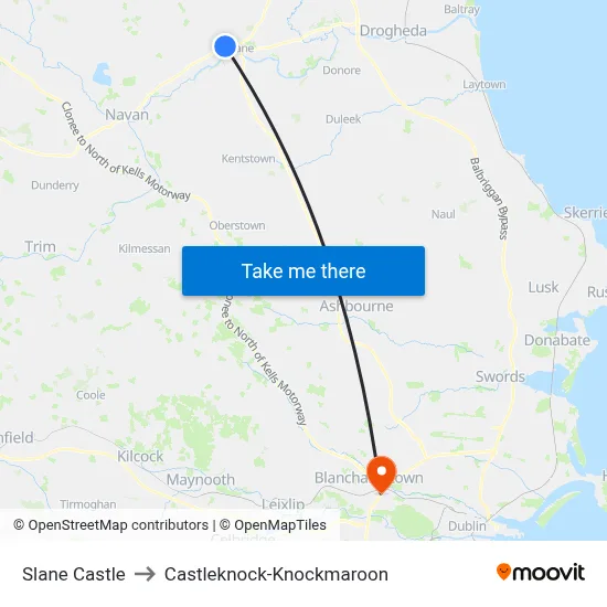 Slane Castle to Castleknock-Knockmaroon map