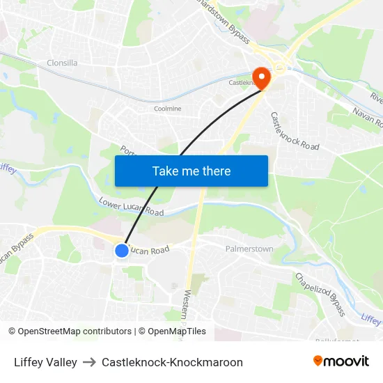 Liffey Valley to Castleknock-Knockmaroon map