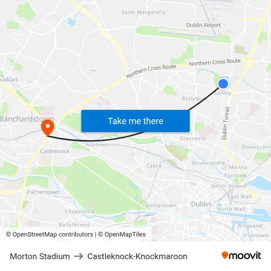 Morton Stadium to Castleknock-Knockmaroon map