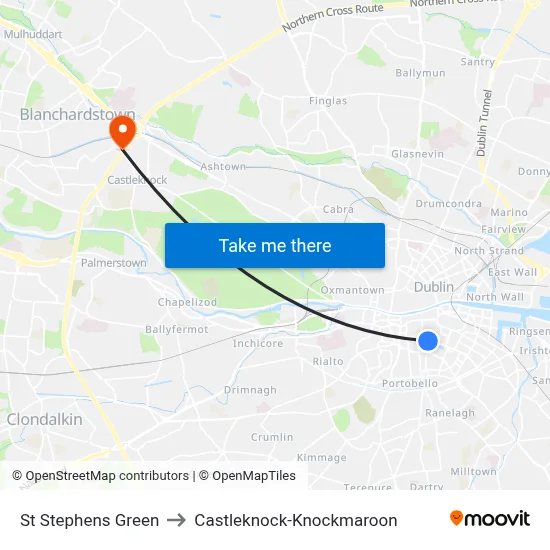 St Stephens Green to Castleknock-Knockmaroon map