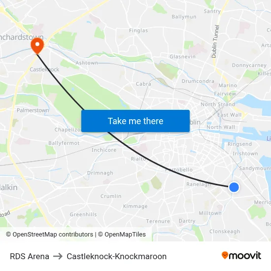 RDS Arena to Castleknock-Knockmaroon map