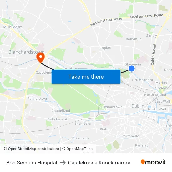 Bon Secours Hospital to Castleknock-Knockmaroon map