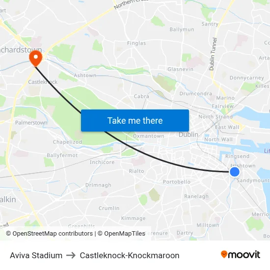 Aviva Stadium to Castleknock-Knockmaroon map
