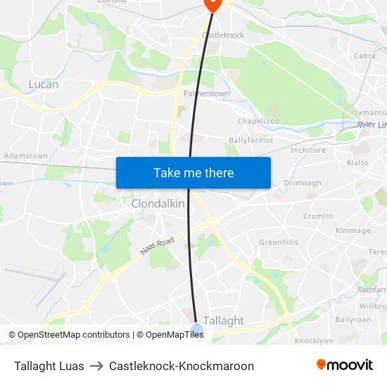 Tallaght Luas to Castleknock-Knockmaroon map
