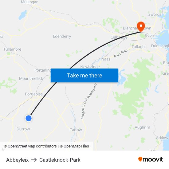 Abbeyleix to Castleknock-Park map