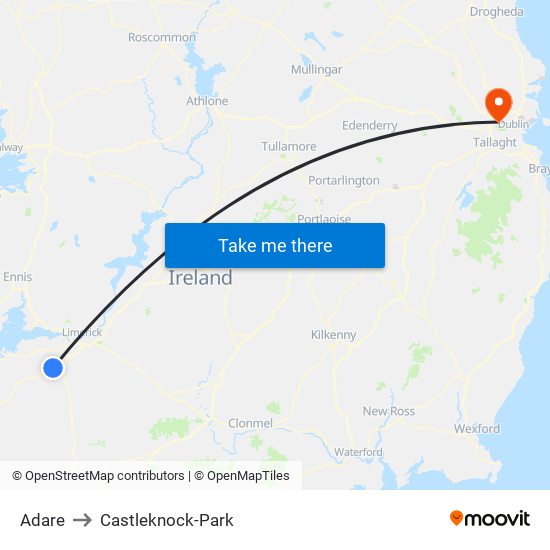 Adare to Castleknock-Park map