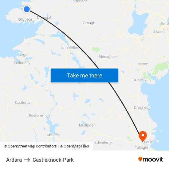 Ardara to Castleknock-Park map