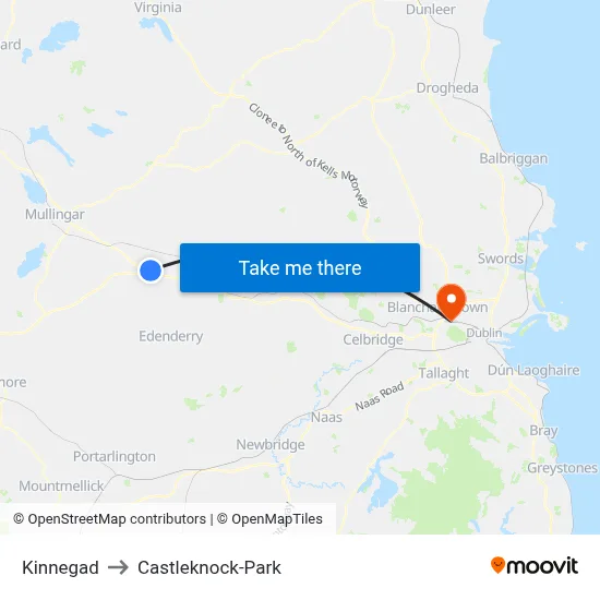 Kinnegad to Castleknock-Park map