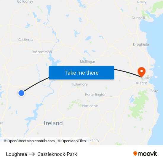 Loughrea to Castleknock-Park map