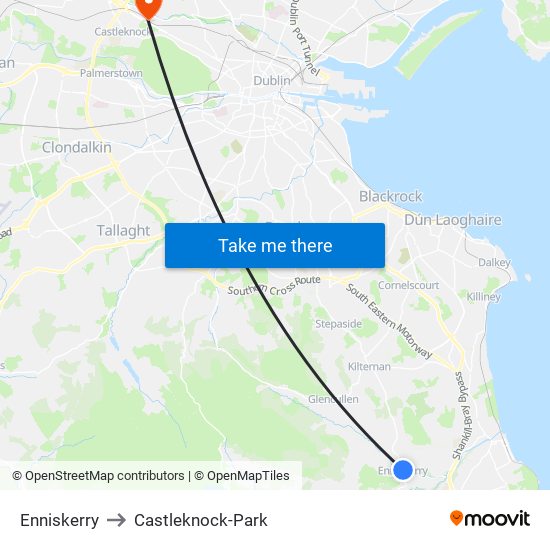 Enniskerry to Castleknock-Park map