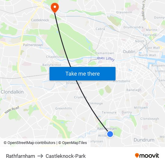 Rathfarnham to Castleknock-Park map