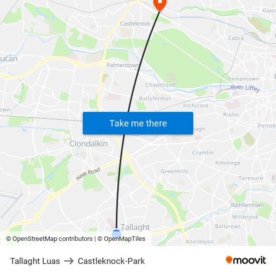 Tallaght Luas to Castleknock-Park map