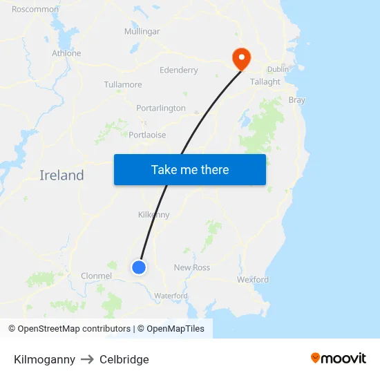 Kilmoganny to Celbridge map