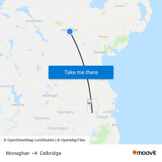 Monaghan to Celbridge map