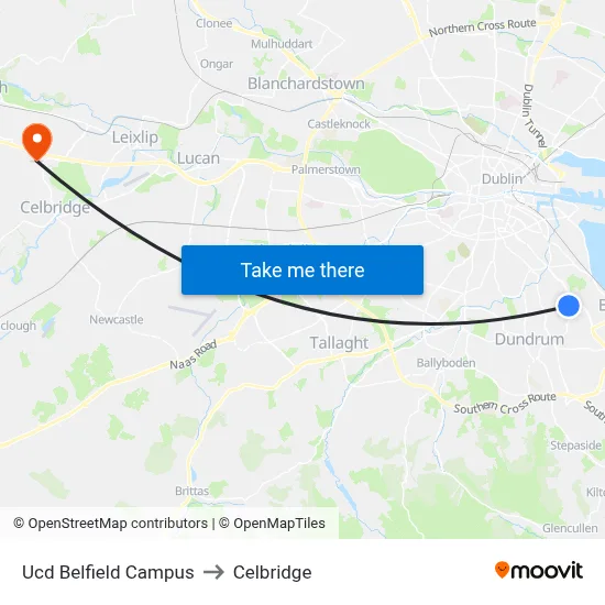 Ucd Belfield Campus to Celbridge map