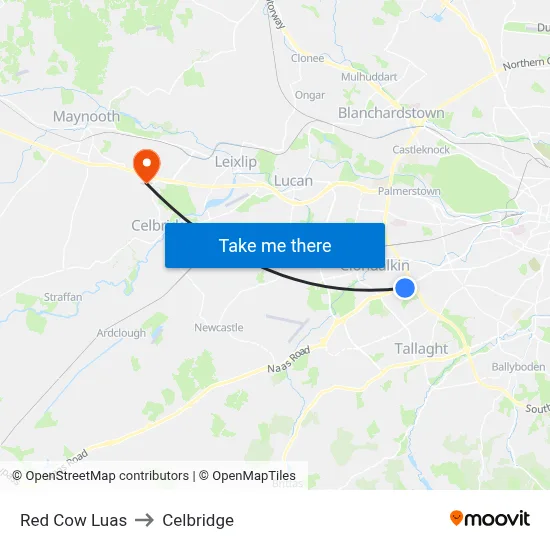 Red Cow Luas to Celbridge map
