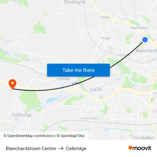 Blanchardstown Centre to Celbridge map