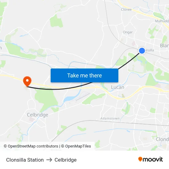Clonsilla Station to Celbridge map
