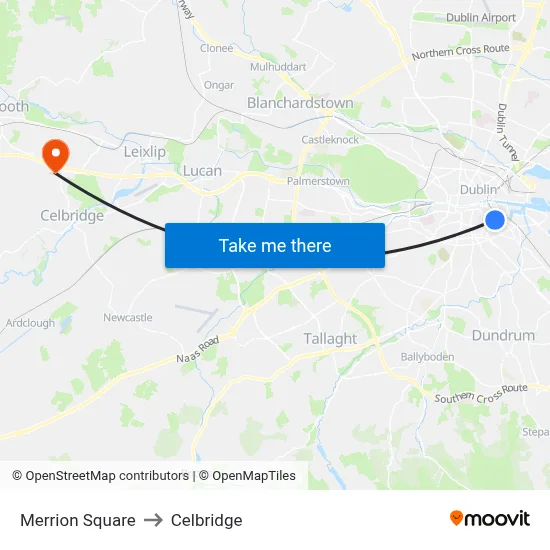 Merrion Square to Celbridge map