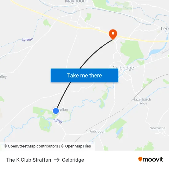The K Club Straffan to Celbridge map