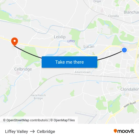 Liffey Valley to Celbridge map