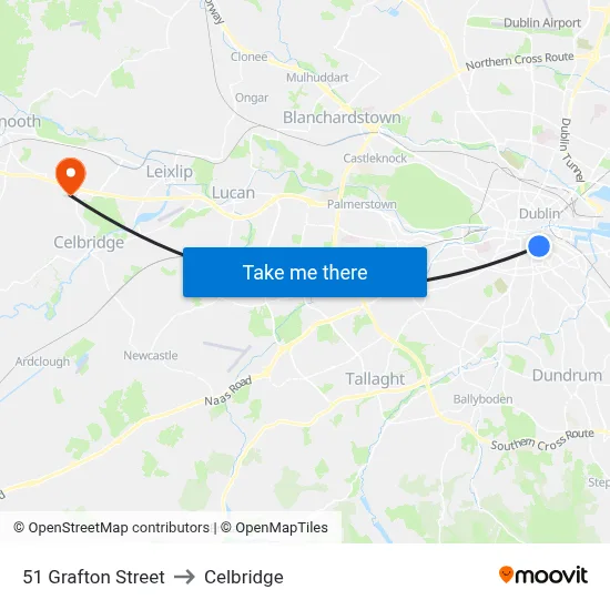 51 Grafton Street to Celbridge map