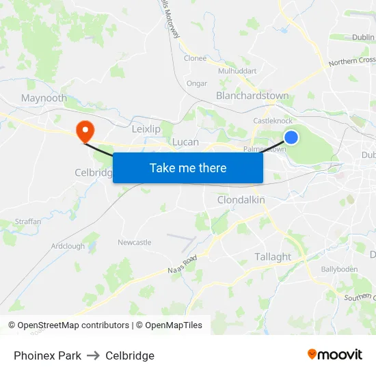 Phoinex Park to Celbridge map