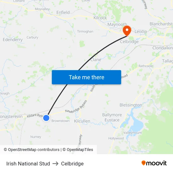 Irish National Stud to Celbridge map